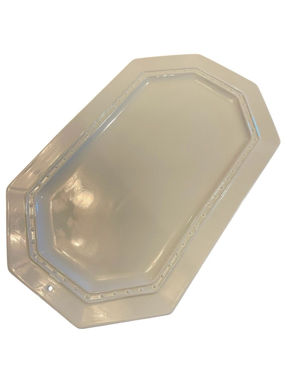 Retired Nora Fleming Stoneware 18”x11” Octagonal Platter Cream Beaded Rim w/Box